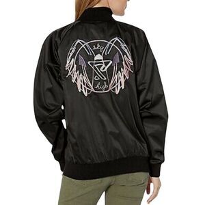NWT SDS HOTEL 1171 “Skylar” Black Embroidered Satin Bomber Jacket